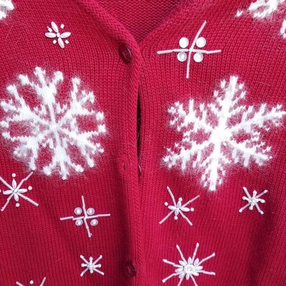Nordstrom Red/White Beaded Snowflake Cardigan Sweater - Picture 3 of 7